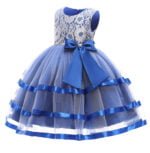 Girl satin tulle party dress - blue 2