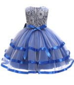 Girl satin tulle party dress - blue 1