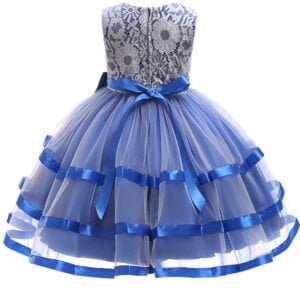 Girl satin tulle party dress - blue 1