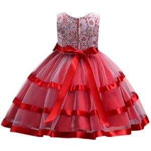 Girl satin tulle party dress - red 1