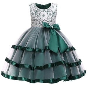 Girl satin tulle party dress - Green