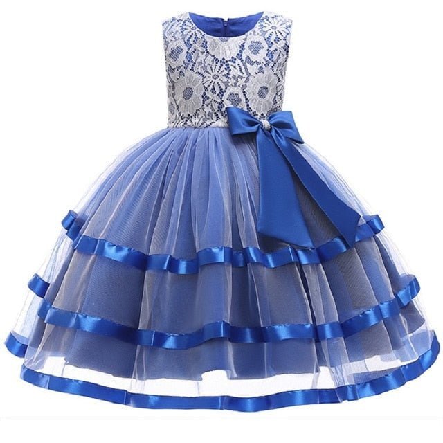 Girl satin tulle party dress - blue