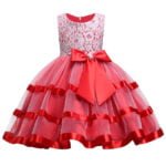 Girl satin tulle party dress - red