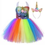 rainbow sequin unicorn tulle dress with horn