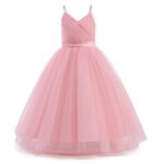 v-neck pleated flower girl dress-pink (2)