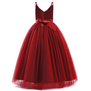 v-neck pleated flower girl dress-red (1)
