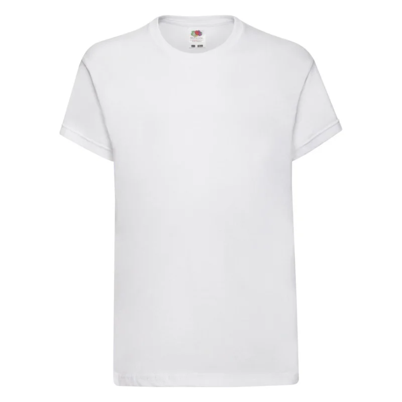 White kids plain t-shirt front view, everyday essentials unisex cotton tee for children, lightweight everyday wear