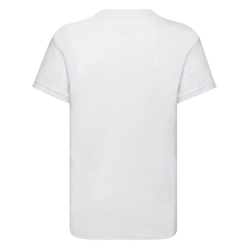 White kids plain t-shirt back view, everyday essentials unisex cotton tee for children, classic casual clothing