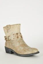 Women's brown leather low heel ankle boots