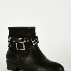 women's leather ankle boots low heel-black