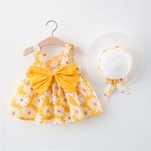 Baby girl flower print sundress-yellow (1)