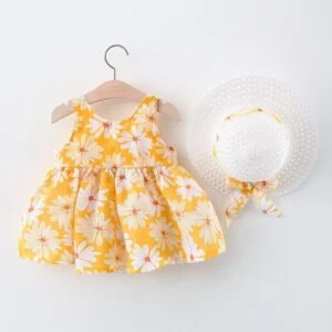 Baby girl flower print sundress-yellow (3)