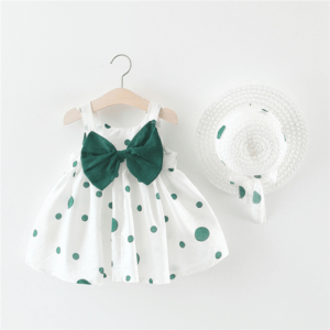 Baby girl white cotton dress -green (1)