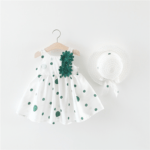 Baby girl white cotton dress -green (2)