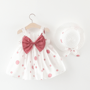 Baby girl white cotton dress -pink (2)