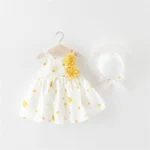 Baby girl white cotton dress -yellow (1)