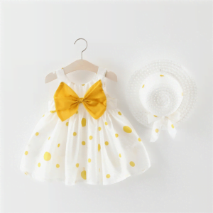 Baby girl white cotton dress -yellow (2)