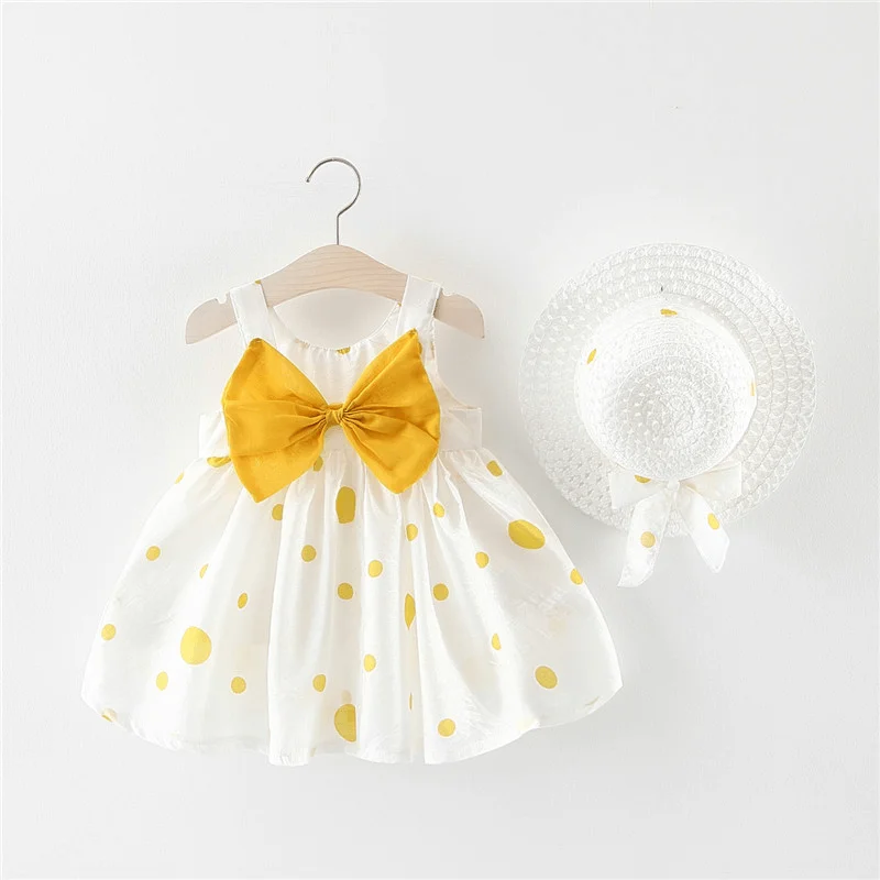 Baby girl white cotton dress -yellow (2)