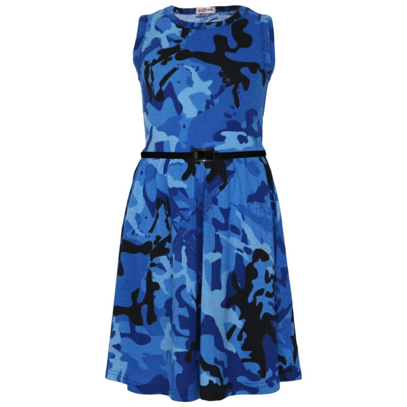 Camo skater dress for girls - blue