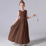 Chiffon flower girl dress for wedding-brown-chocolate