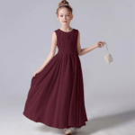 Chiffon flower girl dress for wedding-burgundy