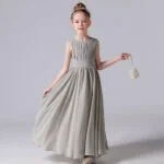 Chiffon flower girl dress for wedding-grey (1)