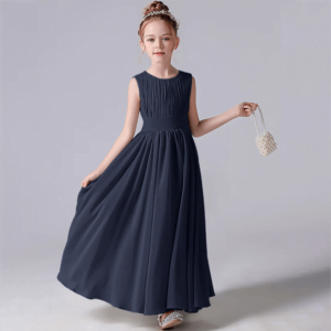 Chiffon flower girl dress for wedding-navy-blue