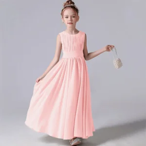 Chiffon flower girl dress for wedding-pink