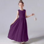 Chiffon flower girl dress for wedding-purple