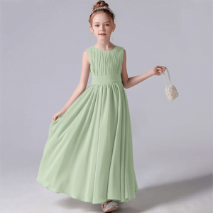 Chiffon flower girl dress for wedding-sgae-green