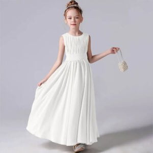 Chiffon flower girl dress for wedding-ivory