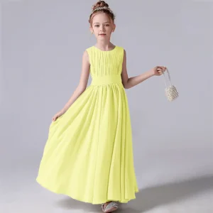 Chiffon flower girl dress for wedding-yellow