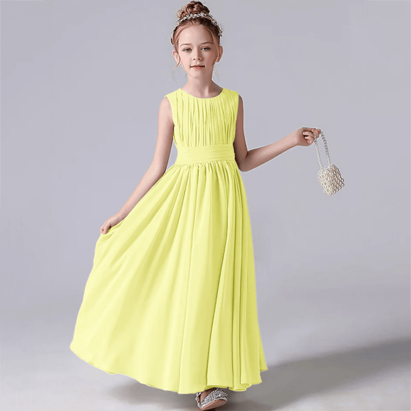 Chiffon flower girl dress for wedding-yellow