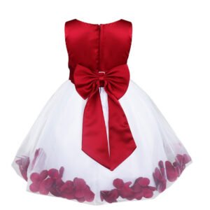 Flower girl dress with rose petals inside-white-dark-red (1)