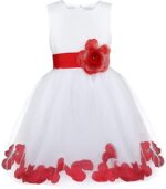 Flower girl dress with sash-white-red