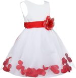 Flower girl dress with sash-white-red1