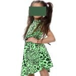 Girl leopard print skater dress - neon green (1)