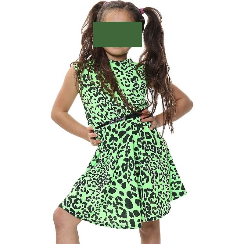 Girl leopard print skater dress - neon green (2)