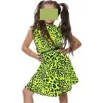 Girl leopard print skater dress -neon-yellow (2)