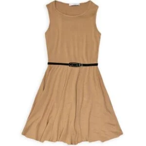 Girl plain skater dress-camel-light-brown