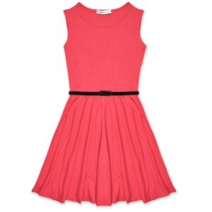 Girl plain skater dress-coral 1