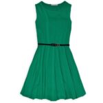 Girl plain skater dress-green