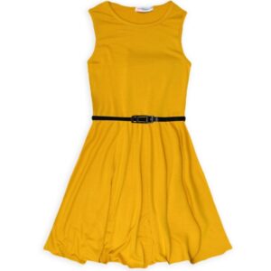 Girl plain skater dress-mustard