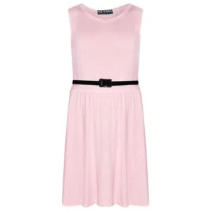 Girl plain skater dress-pale-pink