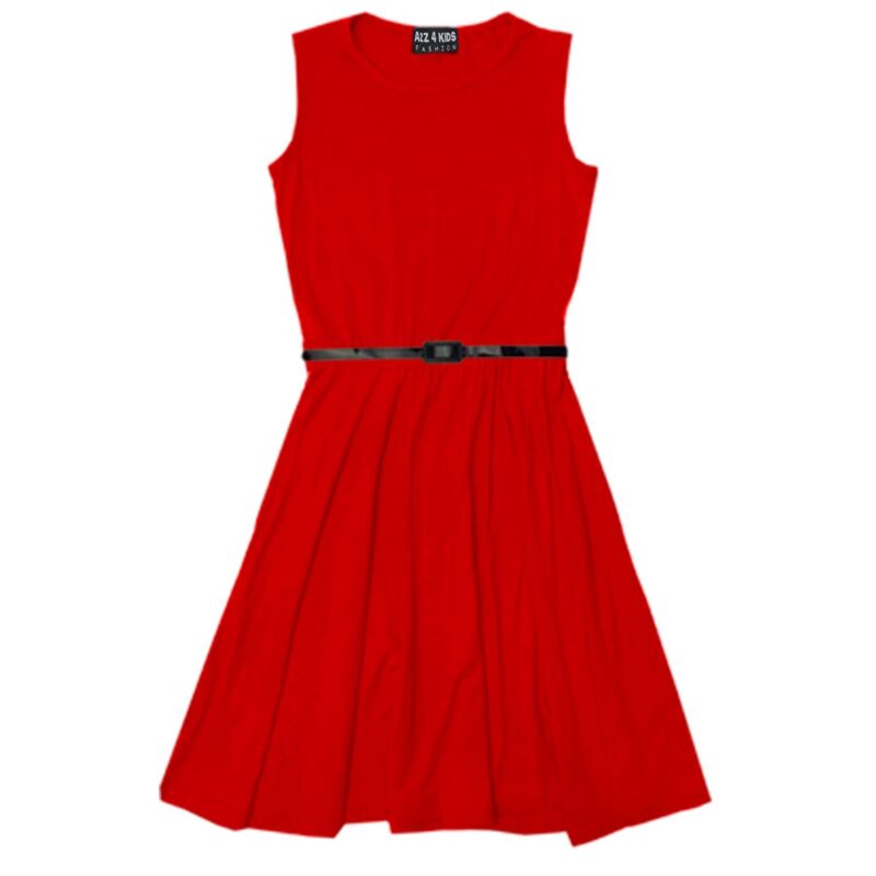 Girl plain skater dress-red