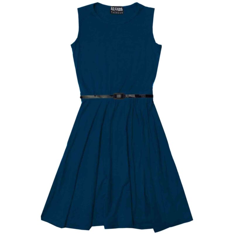 Girl plain skater dress-teal