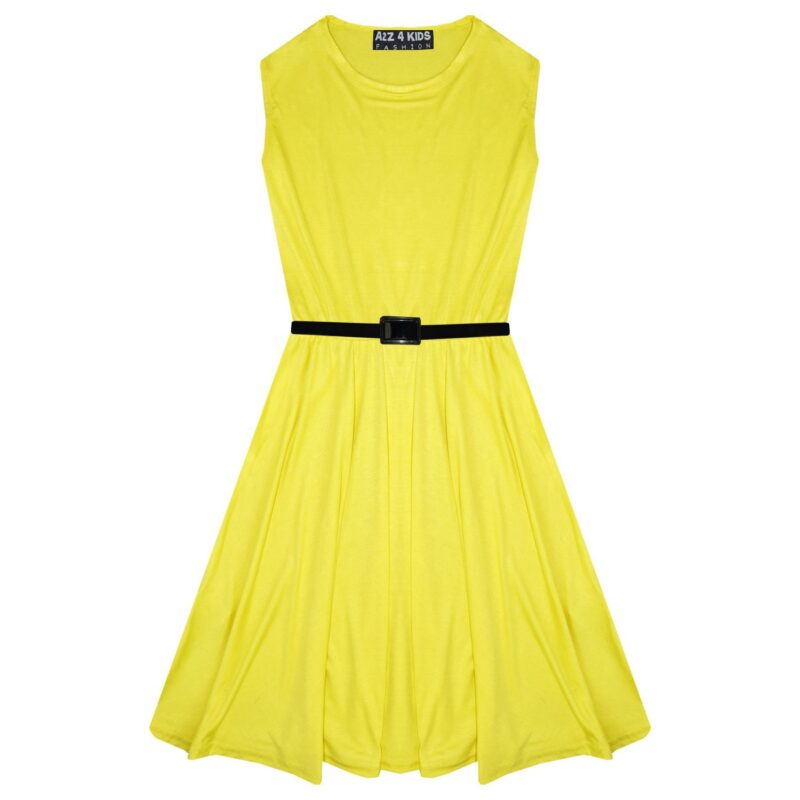 Girl plain skater dress -yellow