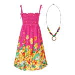 Girls beach dress with floral print-pink (4)