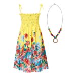 Girls beach dress with floral print-yellow (3)