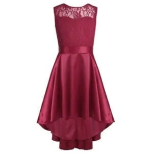 High low girl satin dress-dark-red (1)